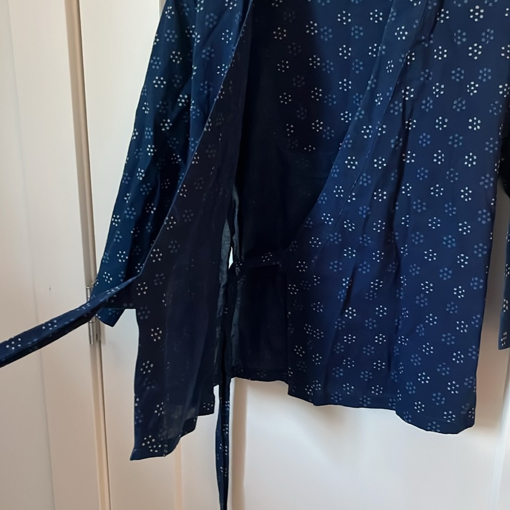 Anokhi Indian Wrap Top in Blue Dot Flower, Size S - Picture 8 of 10